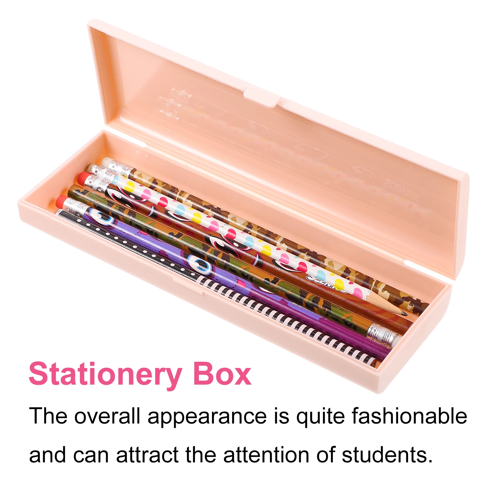 1pc Plastic Stationery Box Pen Case School Supply High Capacity Pink Portable Creative Storage Box For Students Desk Organizer