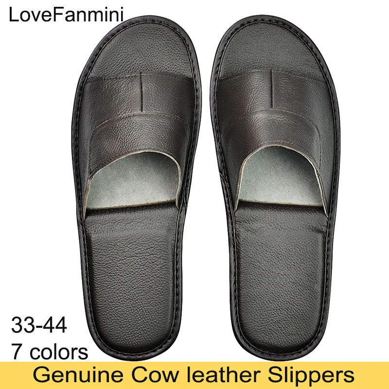 Genuine Cow Leather Slippers Homes in indoor slipper summer men women elderly non-slip soft soles casual single Slides shoes