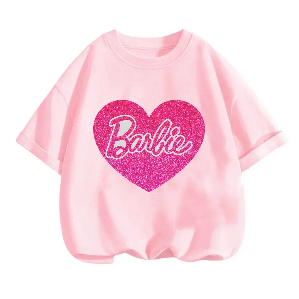 

New Kawaii Barbie Kids Short Sleeve Summer Cartoon Boys Girls Soft O-Neck T Shirts Oversized Fashion Y2K Girls Tees Tops Gifts ﻿