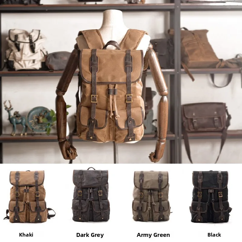 Large Capacity Canvas Backpack German  Style Travel Camping Hiking Outdoor Multi-Functional Sports Mountain Climbing Bag