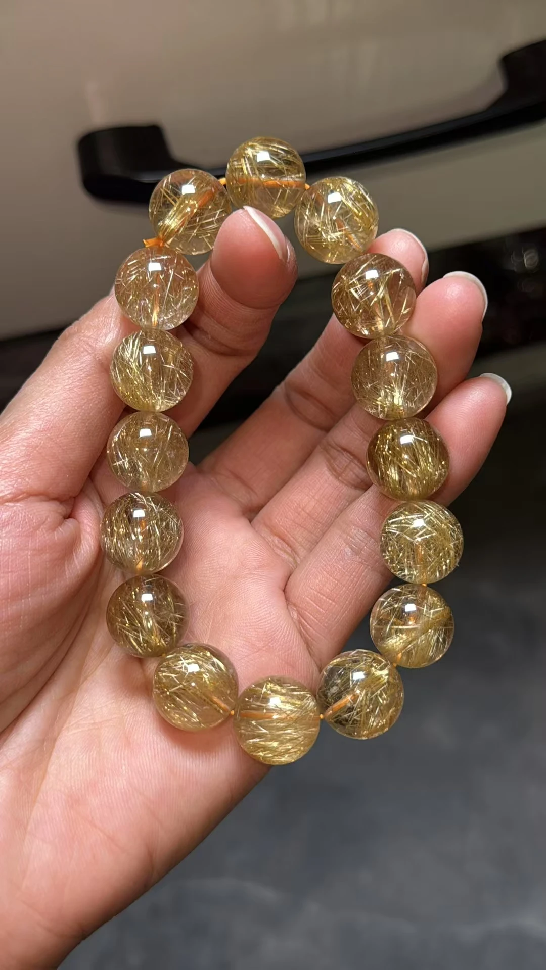 Top Natural Gold Rutilated Quartz Titanium Beads Bracelet 13.5mm Wealthy Woman Men Clear Round Beads Jewelry From Brazil AAAAAAA