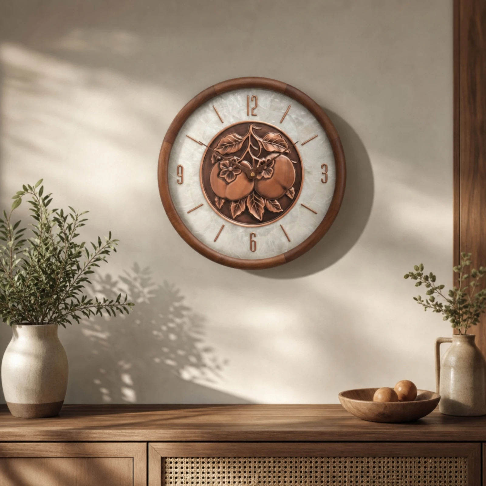 Decorative Wall Clock Textured Dial Clock with Wood-Look Frame Easy to Read Round for Homeowners, Living Room, Office