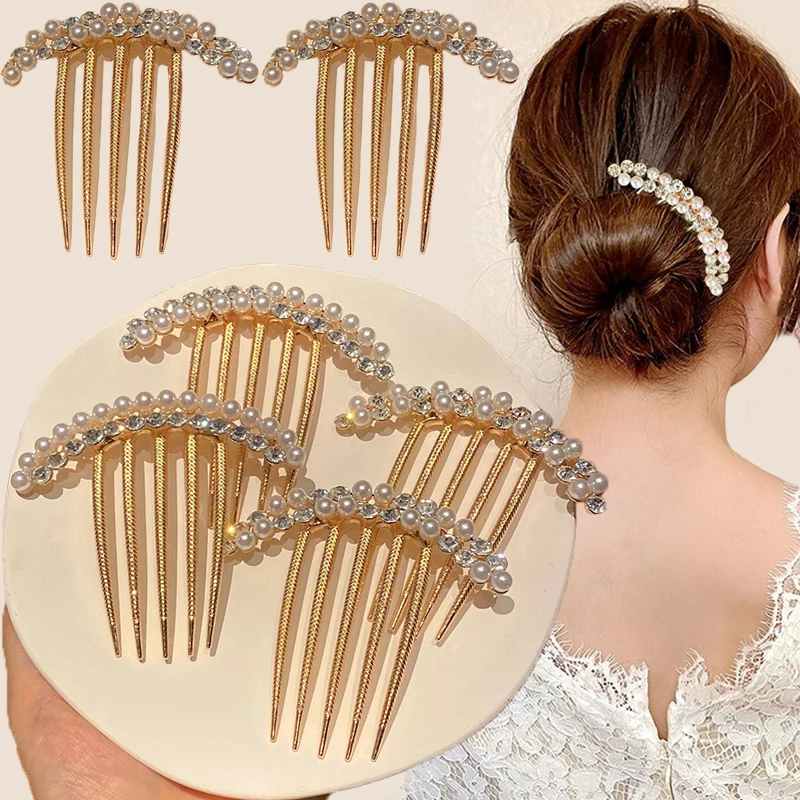 Luxury Pearl Hair Combs Women Elegant Zircon Hairpin Clips Crystal Bun Wedding Bridal Hairclaw Rhinestone Jewelry Accessories