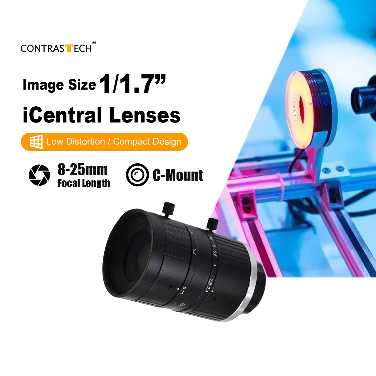 iCentral FOV 60 ° عدسة FA صناعية 12 ميجابكسل 1/1.7 بوصة FL 8 مم F5.6 مضادة للصدمات على شكل حرف C للفحص الآلي #1