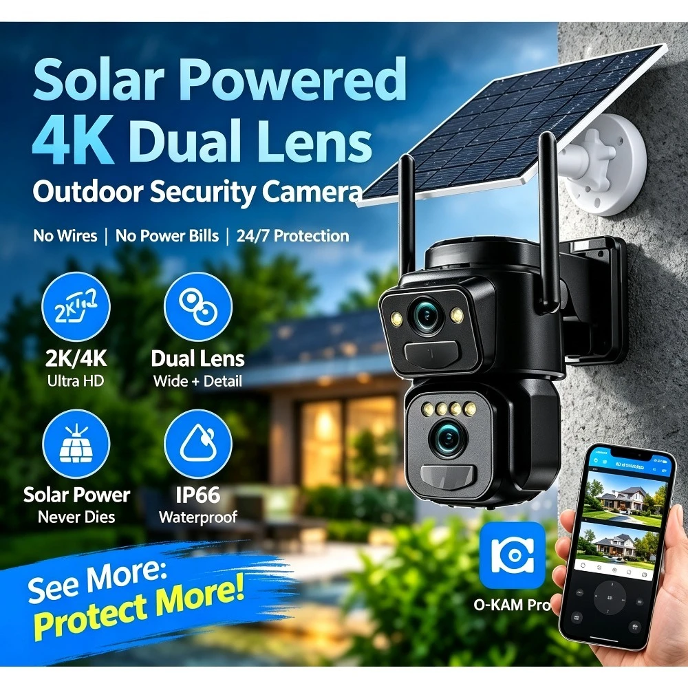 10x Outdoor Solar Camera WiFi 360 Degree Low Power Color Night Vision and PIR Motion Detection IP Security Surveillance Cameras