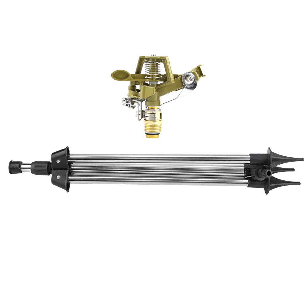 360 Degree Rotating Jet Sprinklers Metal Structure Support Double Outlet Rocker Nozzle Garden Irrigation Watering Tripod Bracket