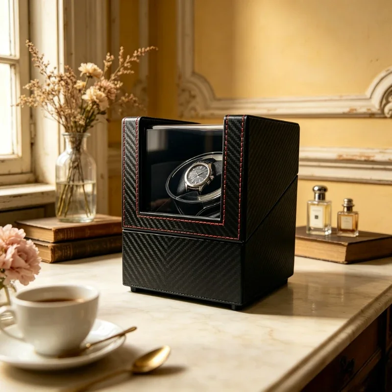 Leather Automatic Watch Winder with Lid Quiet Anti Magnetic Dustproof Display Storage Organizer for Men Home Gift 시계 와인더