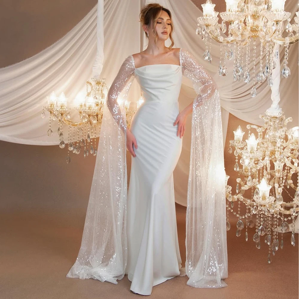 

Женское вечернее платье с кружевными рукавами и бисером, роскошное свадебное платье для официальной коктейльной вечеринки, плиссированное элегантное платье без бретелек для выпускного вечера, длинные