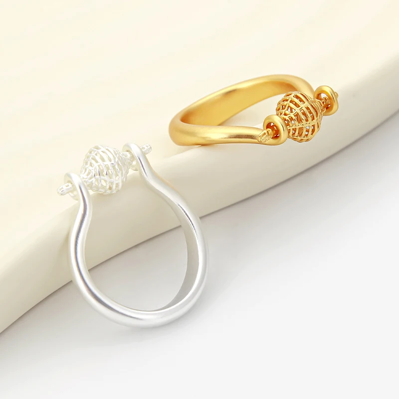 IVOG Retro Hollow Mesh Gourd Ring For Women Fashion Bold Statement Rotatable Ring Minimalist Jewelry