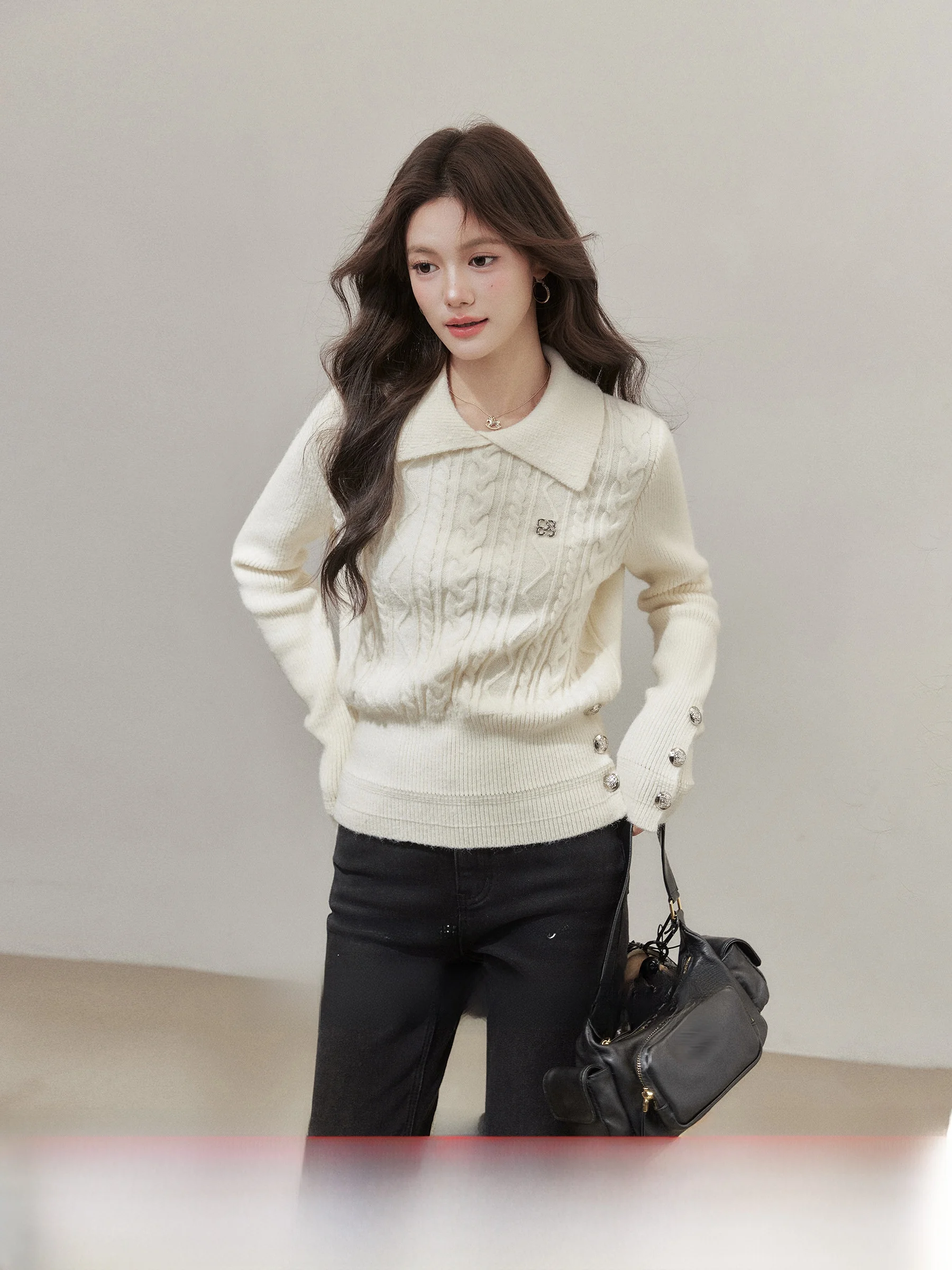 

Свитер-поло Fangwei для женщин: осенне-зимний базовый слой для полных девушек, уютный и милый, в стиле «сестринский» образ.