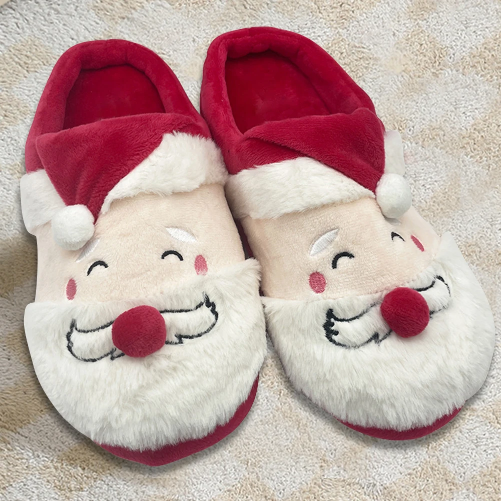 Winter Slippers Warm Plush Christmas Slippers Cartoon Santa Thicken Warm Slippers Non-Slip Indoor Home Slippers For Women Men