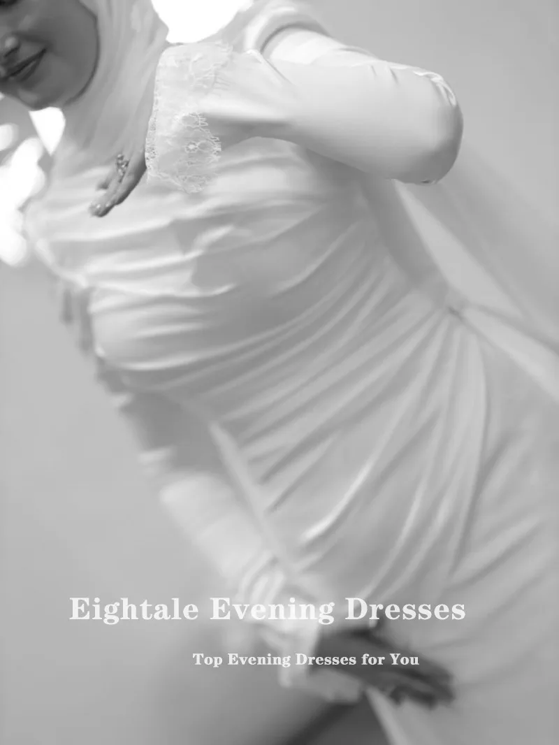 Eightale Arabic Wedding Dress O-Neck Customized Ivory Satin Long Sleeves Pleat Muslim Bridal Gown Mermaid Bride Party Dress