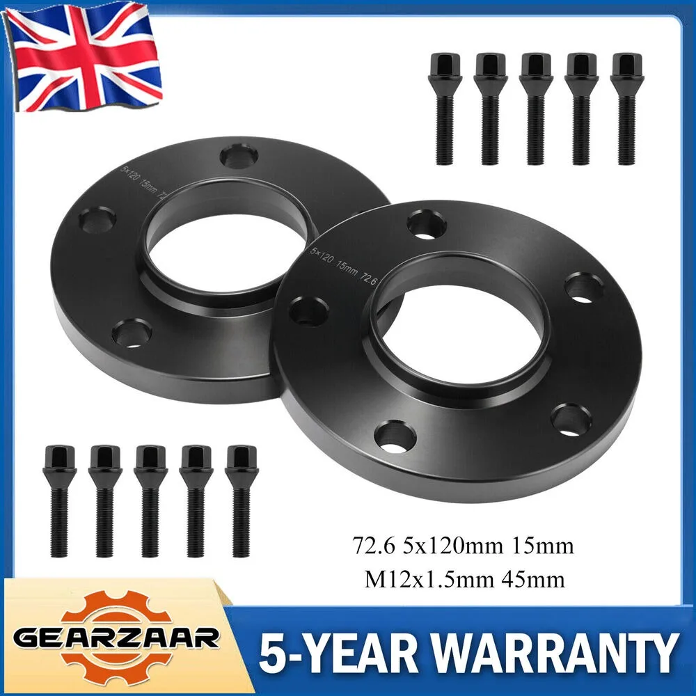 For BMW E46 E60 E92 15mm Black Hubcentric Wheel Spacers & Bolts 72.6 5x120 PCD