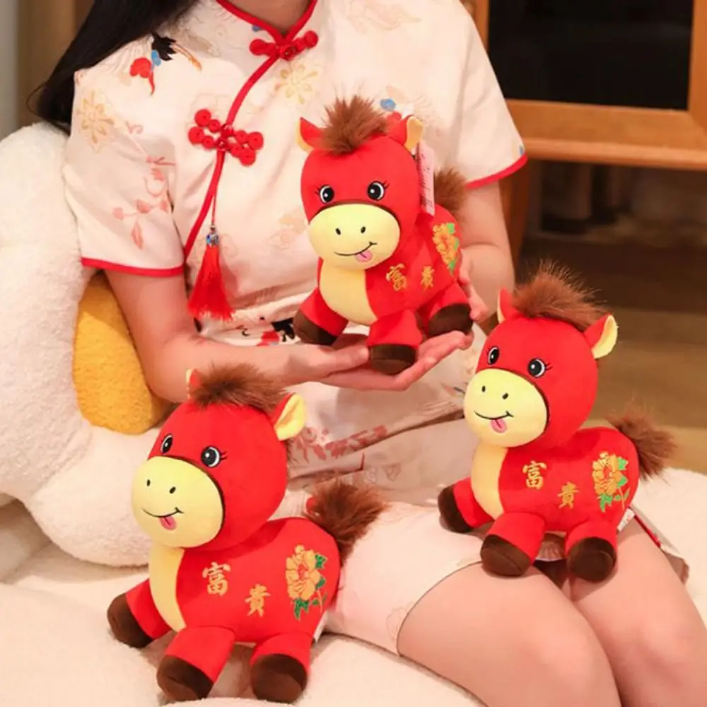 Chinese stijl paard mascotte knuffeldier zacht PP katoen paard knuffeldier comfortabel draagbaar Chinees paard