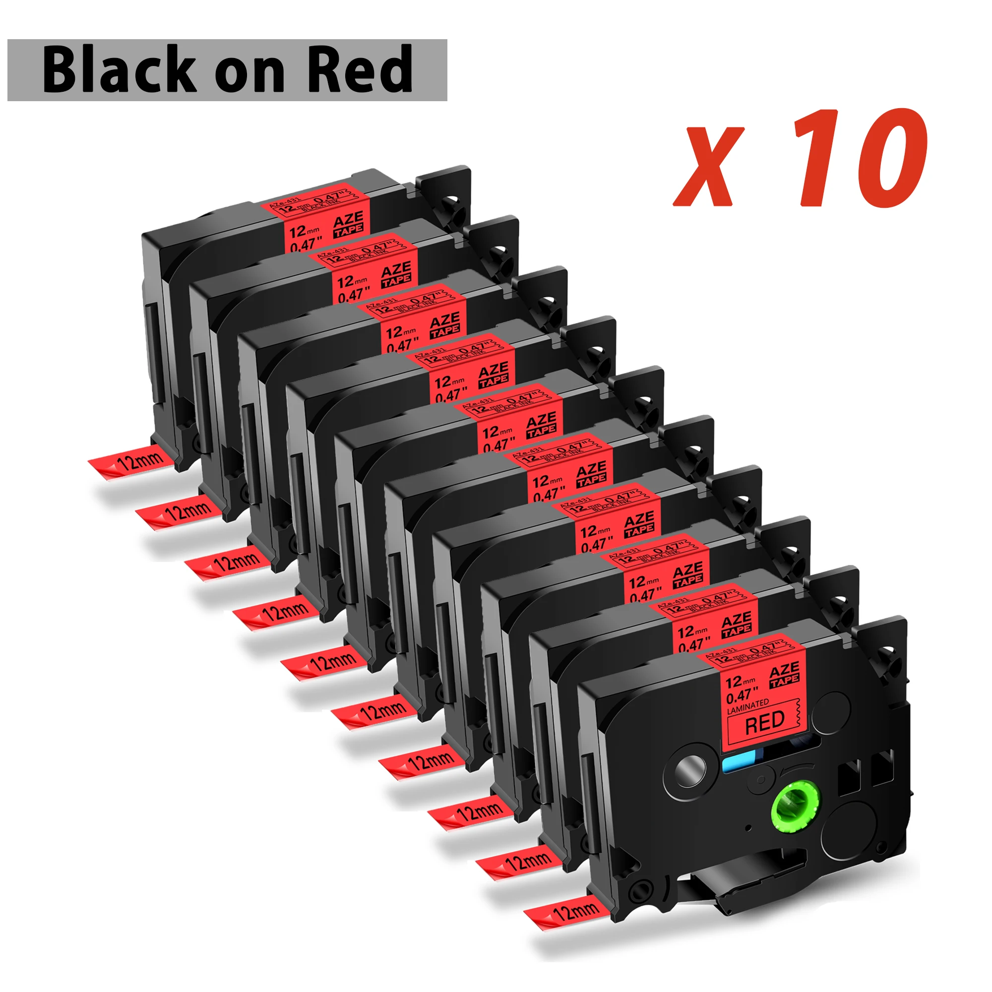 10PK 12mm Black on Red AZE-431 Label Tape Compatible for Brother Ptouch Label Maker for TZ 431 TZE 431 TZ-431 TZ431