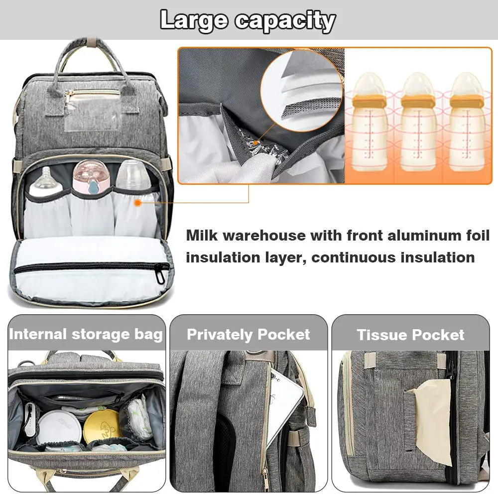 2020 Fashion Portable Folding Crib Diaper Bag Multi-Function Large Capacity Baby Backpack Diaper Bag Baby Stroller Organizer Bag