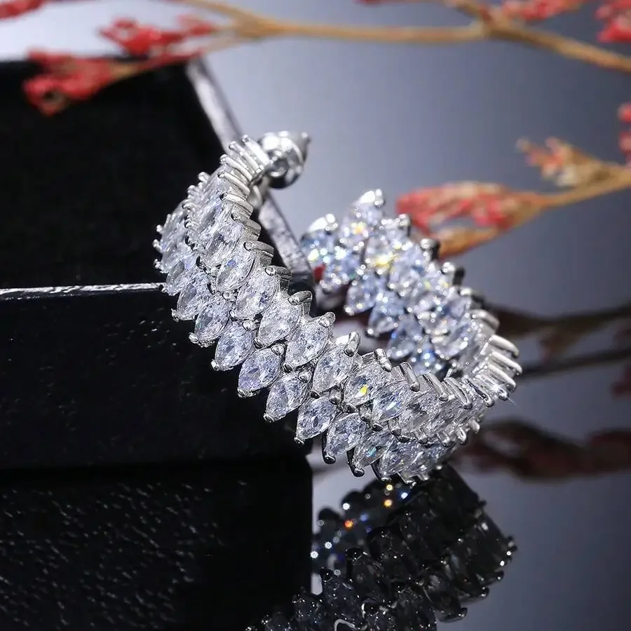 

Cubic Zirconia Marquise Cut Hoop Earrings Prong Setting Modern Fashion Jewelry For Women