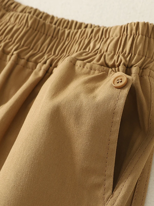 Pantaloni ort casual in puro cotone da donna a vita alta vestibilità ampia patchwork a cinque punti pantaloni estivi per il tempo libero Ele Simple Sle