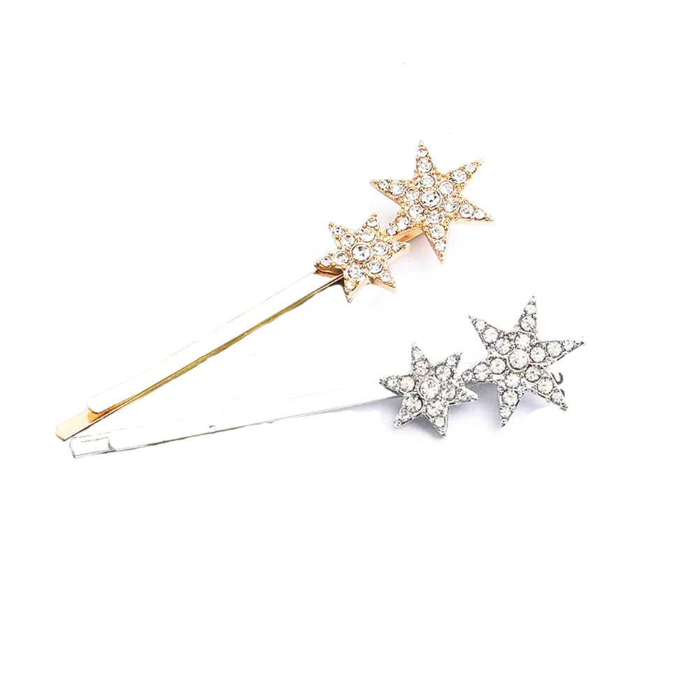 

2PCS Alloy Rhinestone Hairpins Women Stylish Pentagram Bobby Pins Girls Golden Star Clip Accessories Hair Care Tools