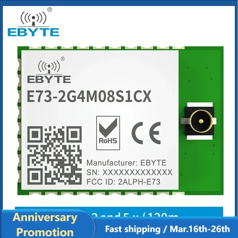 nRF52840 Bluetooth Module 2.4GHz BLE 4.2/5.0 RF Transceiver SoC EBYTE E73-2G4M08S1CX 8dbm IPEX Antenna Transmitter Receiver