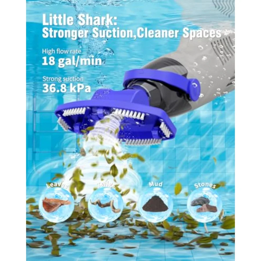 Above ground pools hot tubs use: cordless handheld pool vacuum, ABS plastic body, blue color, 60W motor with 18 GPM strong suct