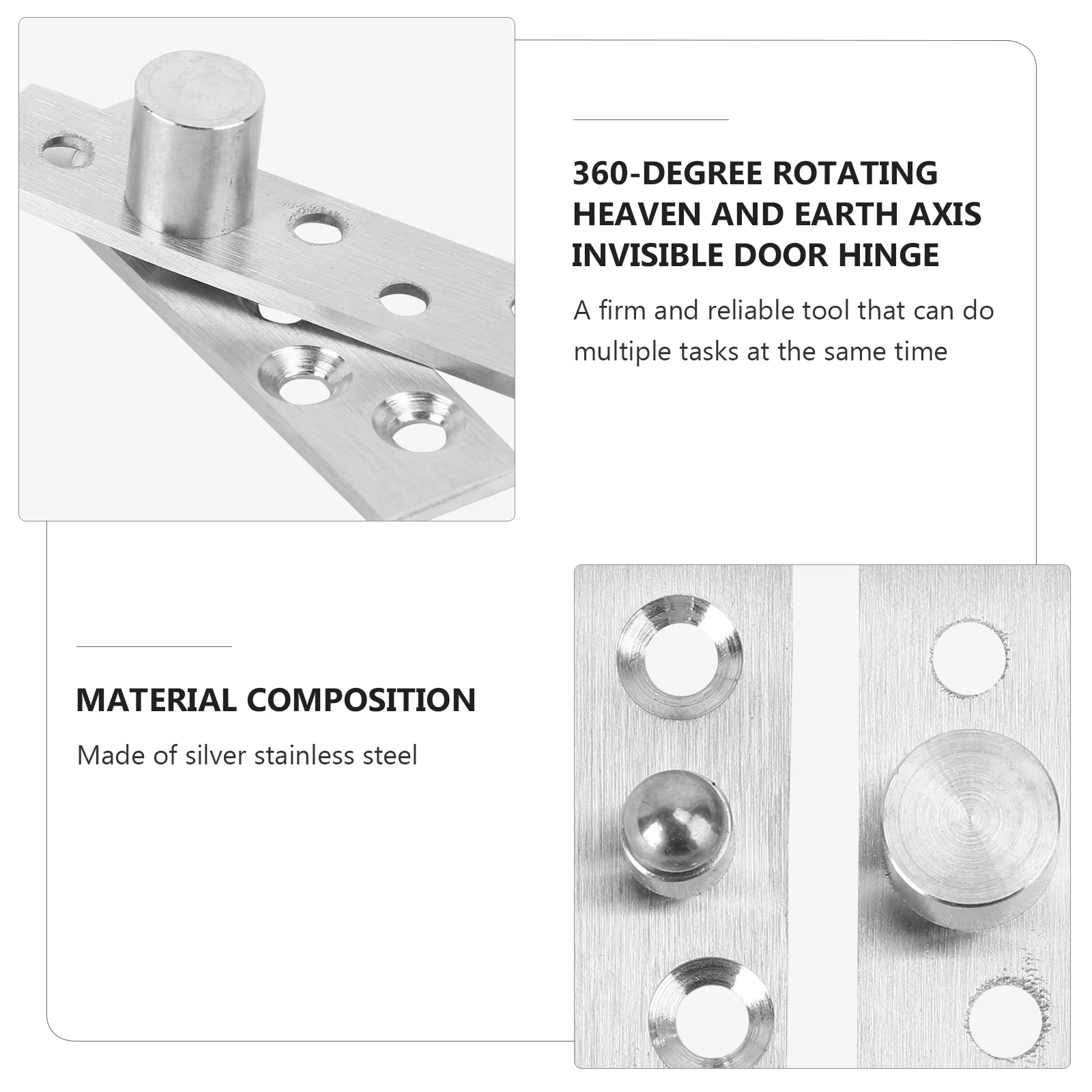 2 قطعة دوران 360 درجة مفصل الباب غير المرئي الفولاذ المقاوم للصدأ الثقيلة سهلة التركيب 75 مللي متر 3 مللي متر الفضة المنزل مكتب متجر خزانة