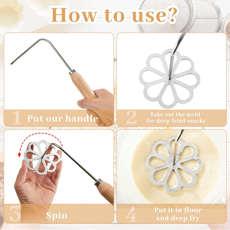 5/7Pcs Cast Rosette Iron Mold Set Bunuelos Mold With Handle Timbale Molds Pastry Tools Achappam Mold Rosette Cookie Maker