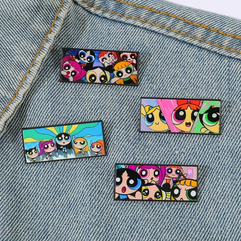 4Pcs/Set Anime Powerpuff-Girls Brooch Cartoon Character Metal Badges Lapel Pin Cosplay Jewelry Accessories Fan Gifts