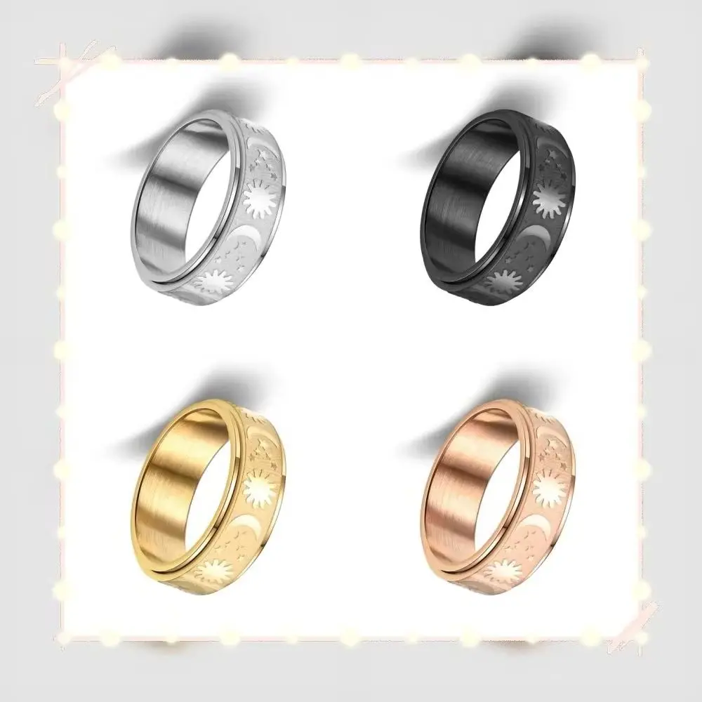 Men's Frosted Stainless Steel Fidget Ring with Moon And Star Design Anti-Stress Anxiety Rotating Ring Unique Christmas Gift