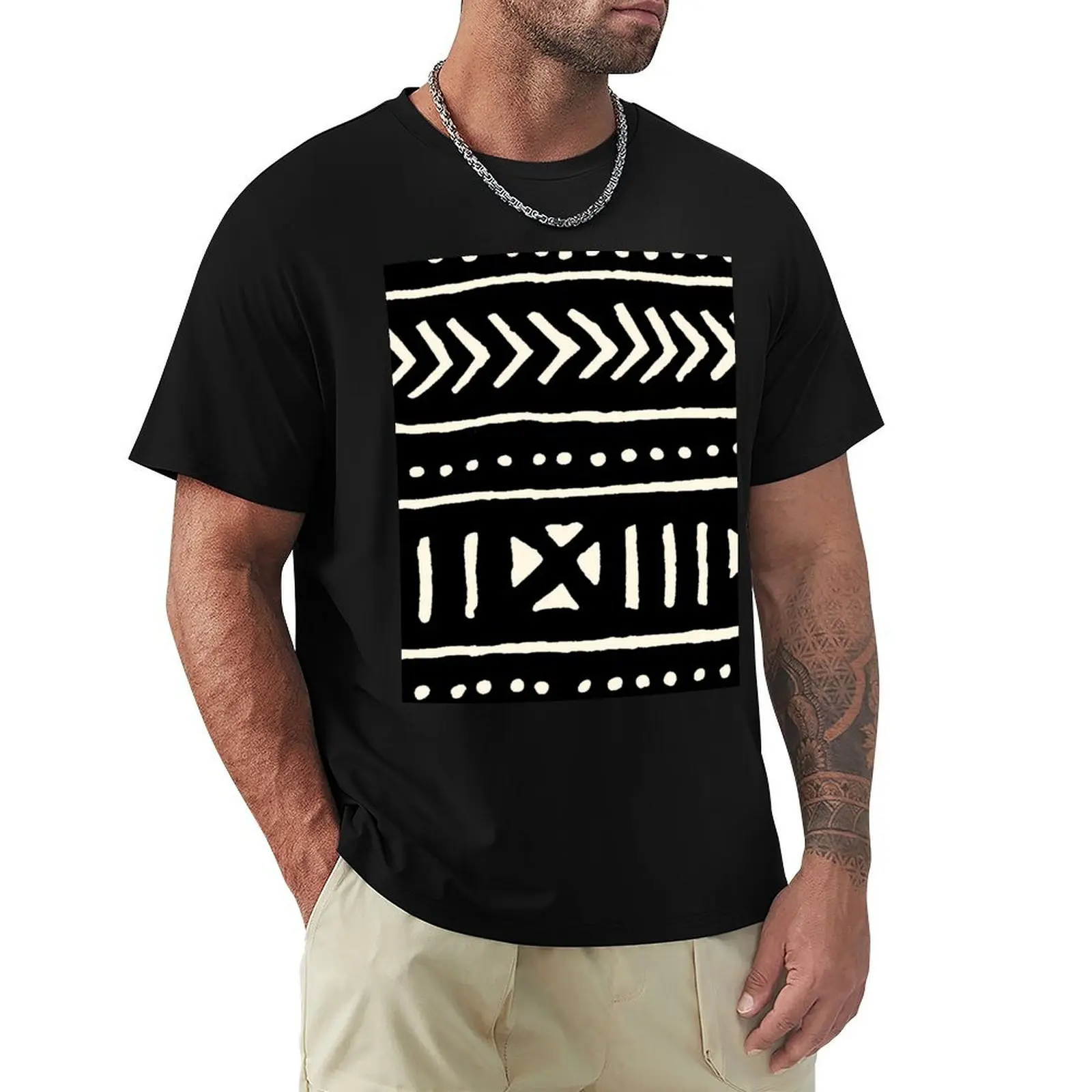 

african mud cloth black and white T-Shirt korean fashion Clothing tee shirts for men