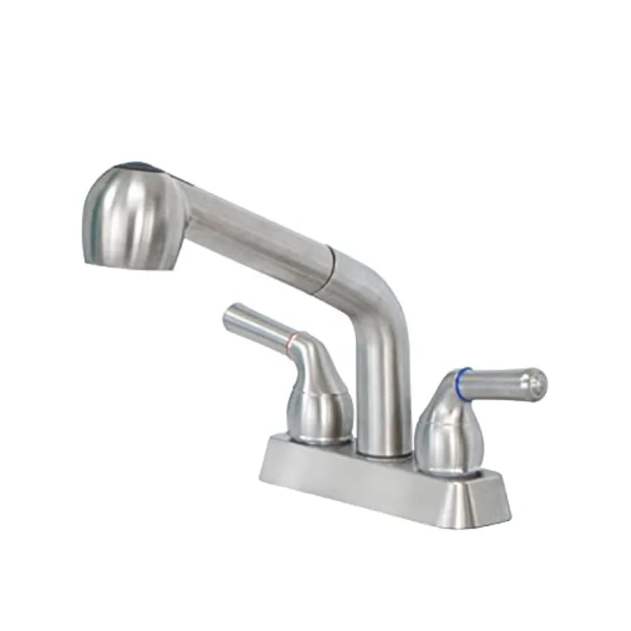 

Dual Handle Pull Out Faucet Steel Finish 4 Inch Center Set Universal Utility Sink or Laundry Tub ABS Plastic Faucet with Spray