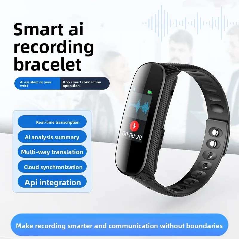 

Mini Audio Recorder Wristband Live Transcription/Summary API Connection HD Noise Reduction MP3 Record Player 4/8/16/32/64/128G