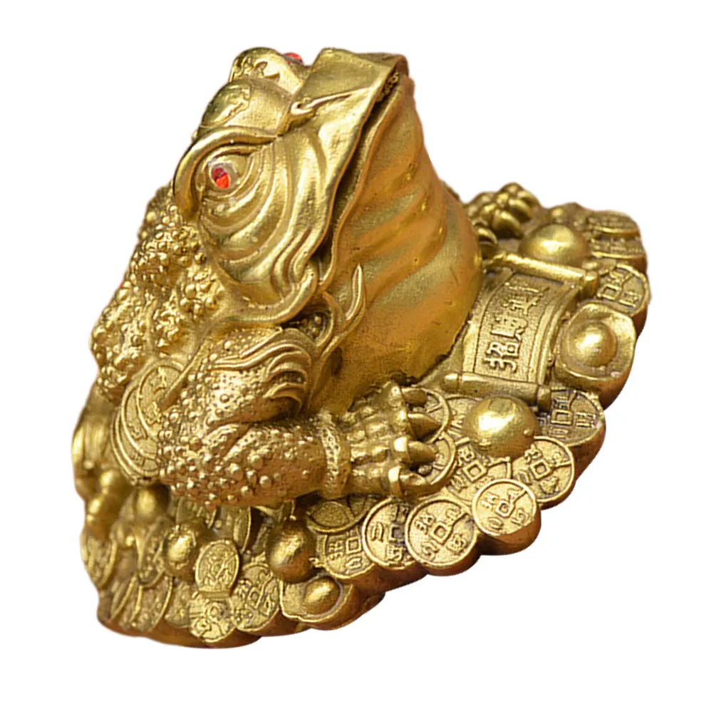 Copper Money Toad Ornament Classical 3-Legged Frog Statue Stable Desktop Office Decor Small Space-Saving Ancient Style Adornment
