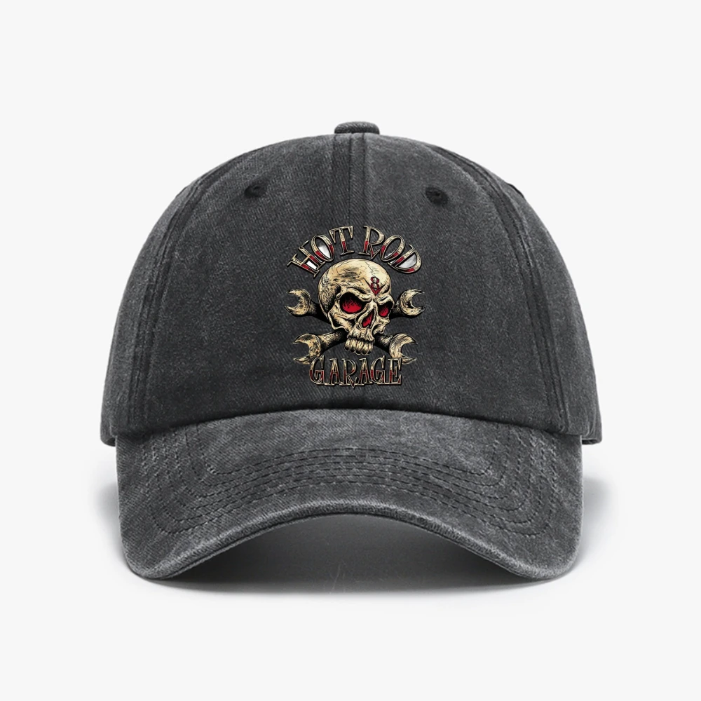 

Hotrod Garage Skull Men Baseball cap Vintage Racer Dad Hat Outdoor Washed Soft Top adjustable cowboy hats