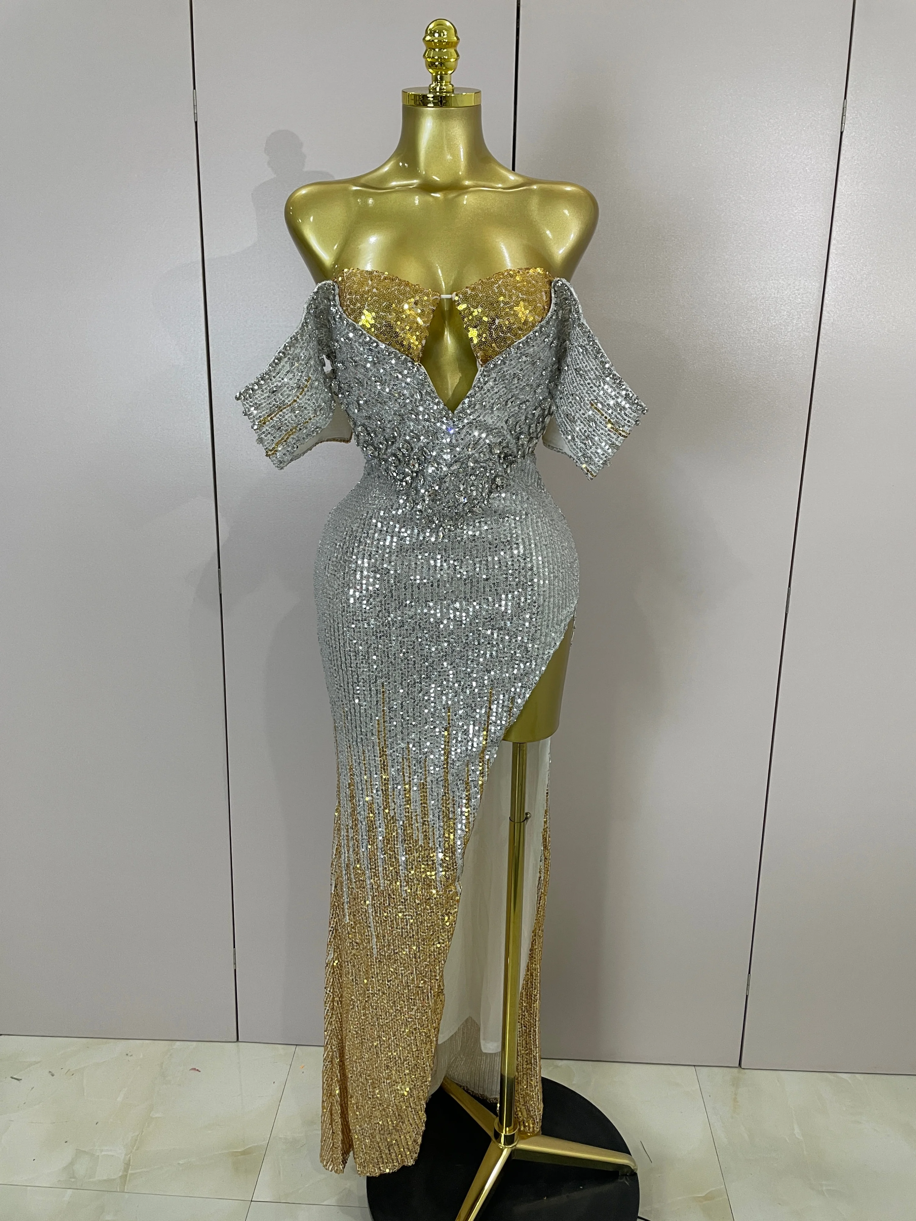 

Luxury Shiny Diamond Sequin Sexy Off Shoulder Bodycon Long Dress Women Elegant Celebrity Evening Club Party Birthday Stage Dress