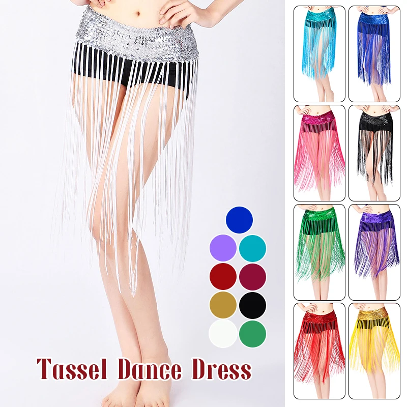 

Women Belly Dancing Oriental Dance Hip Scarf Latin Dancewear Costumes Long Tassel Sequins Dancing Waist Chain Bellydance Belt