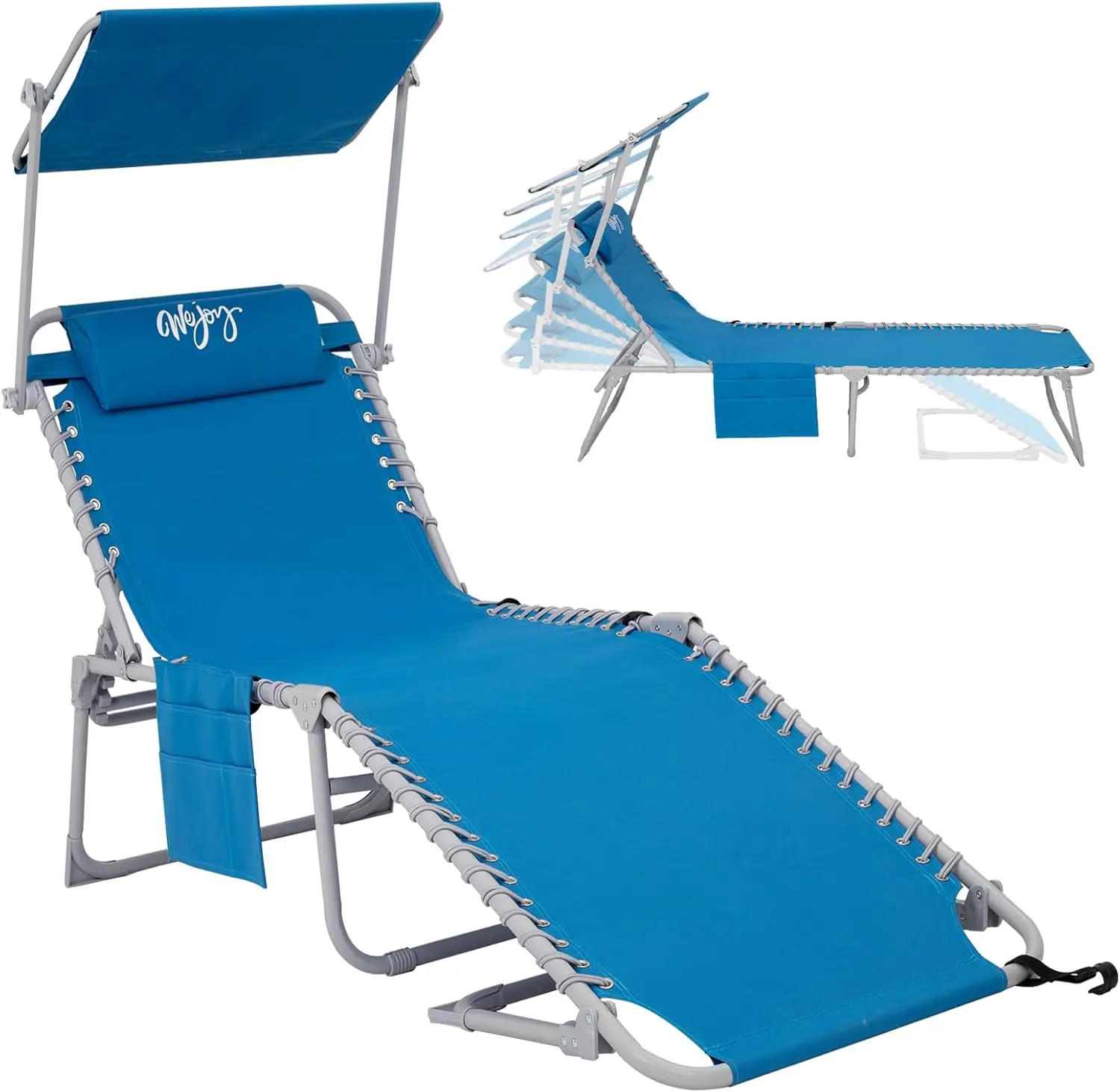 

Folding Chaise Lounge Chairs With Adjustable Back And Canopy Shade Folding Tanning Chair With Head Rest Pillow & Side Pocket