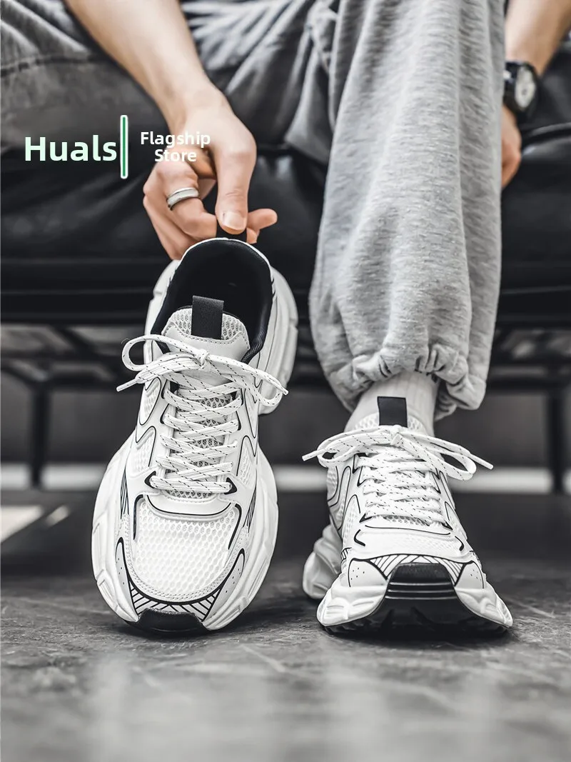 Men's Casual Running Shoes Breathable Mesh Upgraded Version Dad Trendy Thick Bottom High Top Sports Sneakers for Autumn