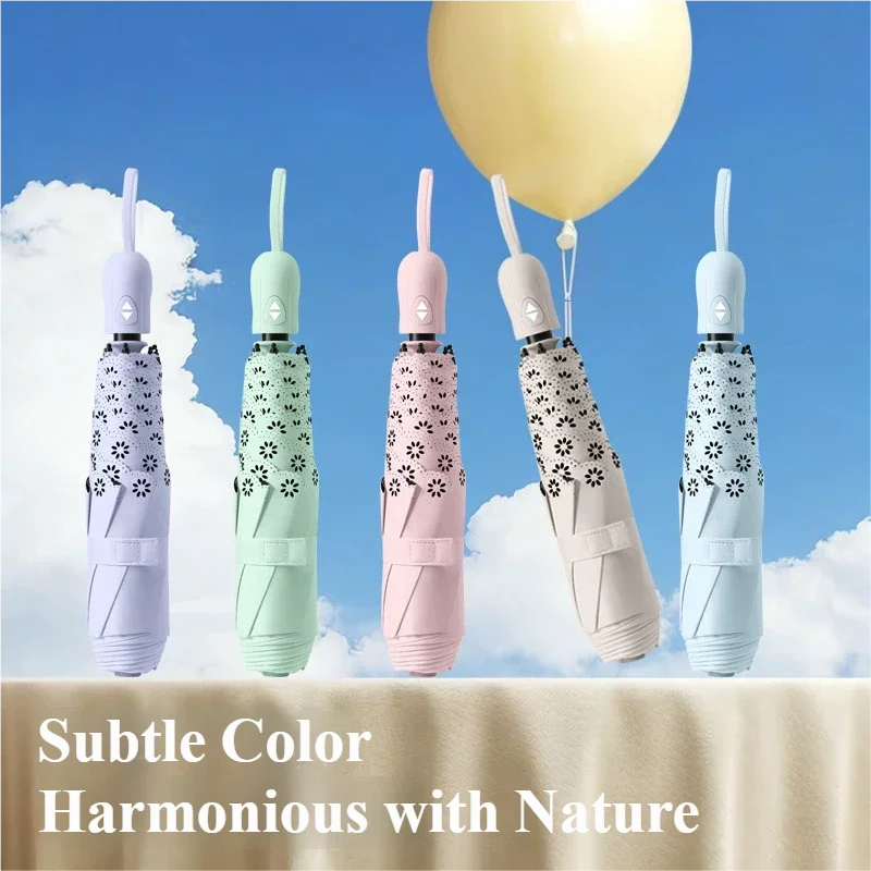 Paraguas automático ultraligero, paraguas para sol y lluvia de color macaron, protección solar con pegamento negro contra rayos ultravioleta, conve