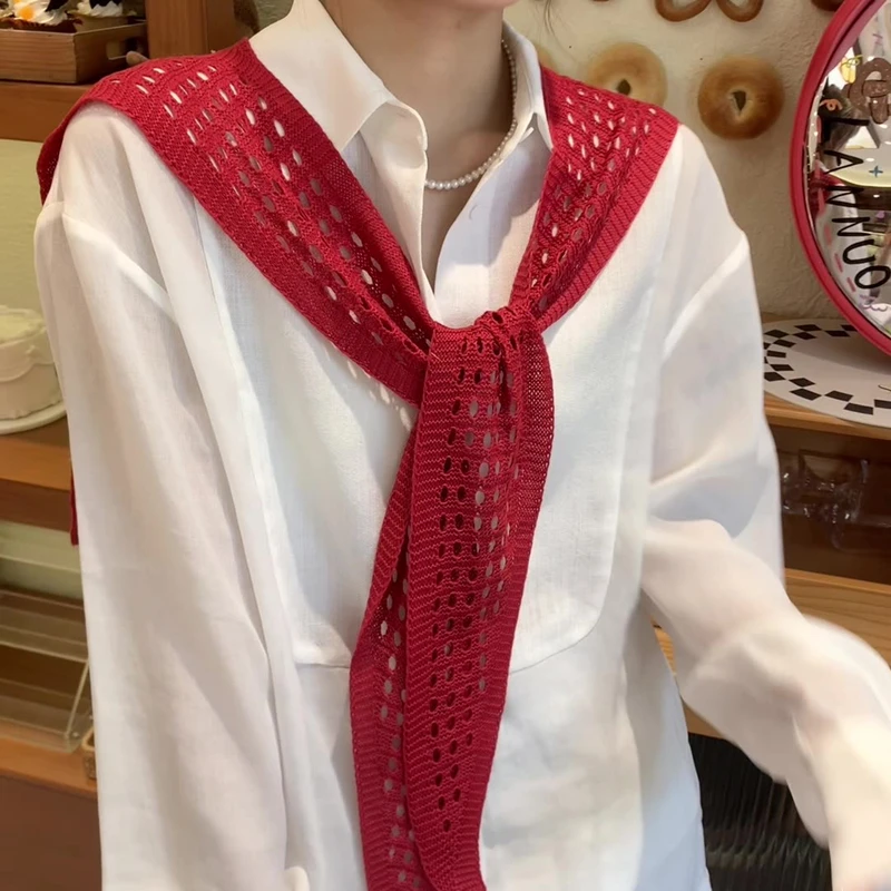 

Fashion Elegant Decoration Knitted Shawl Solid Color Shoulder Wraps Hollowed Out Shirt Sweater Scarf Fake Collar