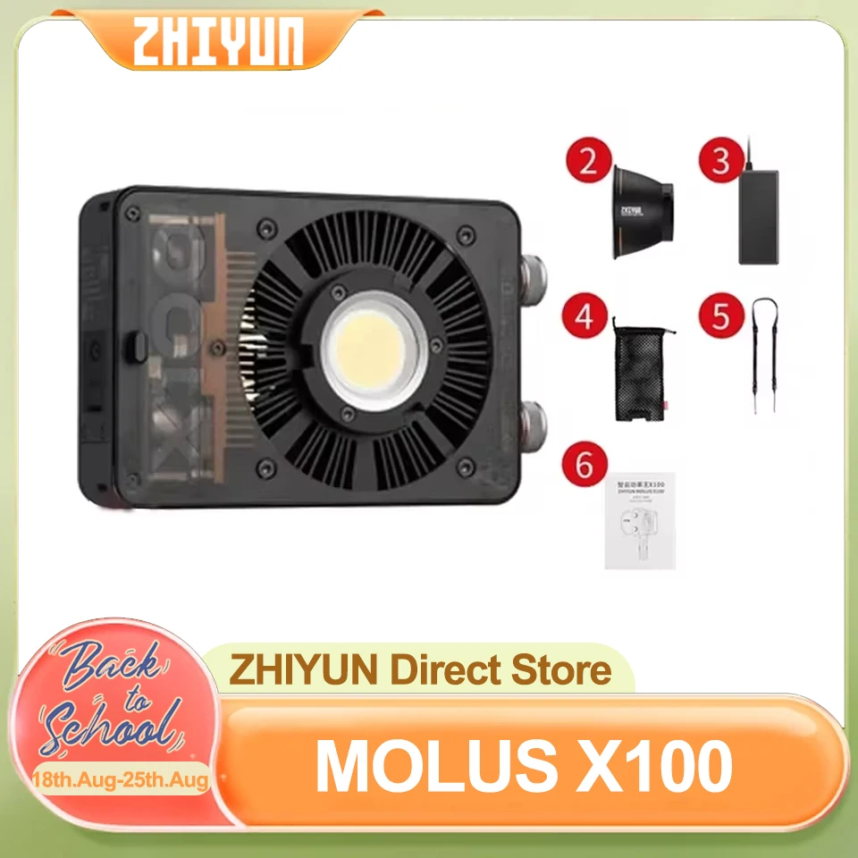 

ZHIYUN MOLUS X100 COB Photography Light 100W 2700-6500K Bi-color Mini Pocket Video Light for Film Recording Living Streaming