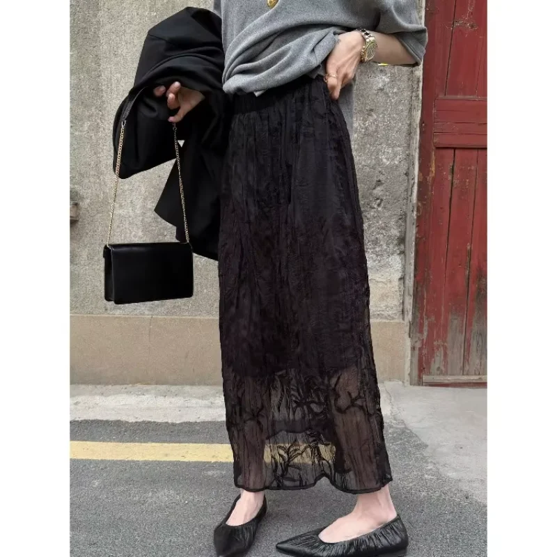 Elegant Long Skirts For Women Gauze Embroidery Split Jupe Chic Temperament Saia 2026 Faldas Mujer De Moda Vintage Summer Skirt