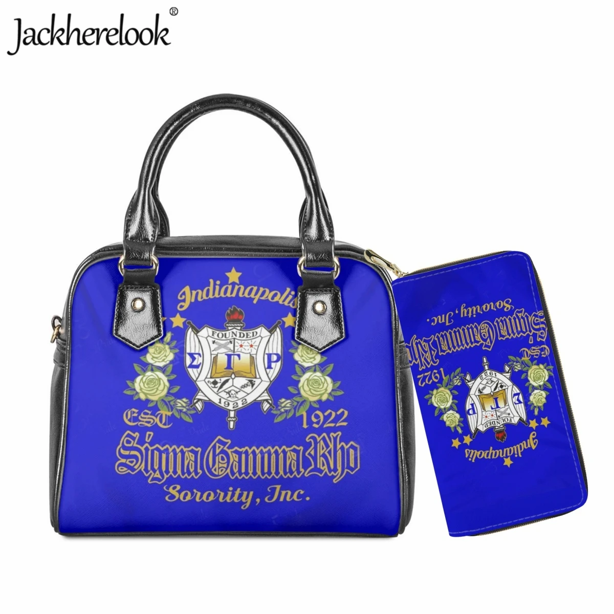 Jackherelook PU Leather Handbag for Ladies New Hot Sigma Gamma Rho Sorority Design Women Crossbody Shoulder Bag Wallet 2pcs/Set