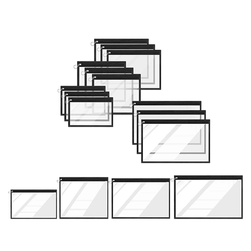 

Прозрачные мешочки на молнии из ПВХ, Водонепроницаемые многофункциональные прозрачные дорожные сумки для косметики, бумажника, карандаша, органайзеры черного цвета, 16 шт.