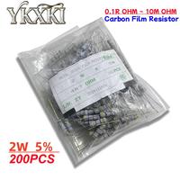 200pcs 2W Carbon Film Resistor 5% 0.1R ~ 10M 10R 22R 33R 100R 220R 330R 1K 2.2K 3.3K 4.7K 10K 22K 47K 100K 1M 100 220 330 ohm