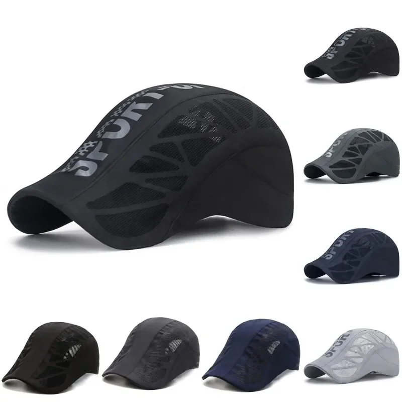 

Summer Cool Breathable Mesh Quick Dry Hat Beret Cap Letter Printed Golf Cycling Sports Baseball Caps Newsboy Shade Sunhat Visor