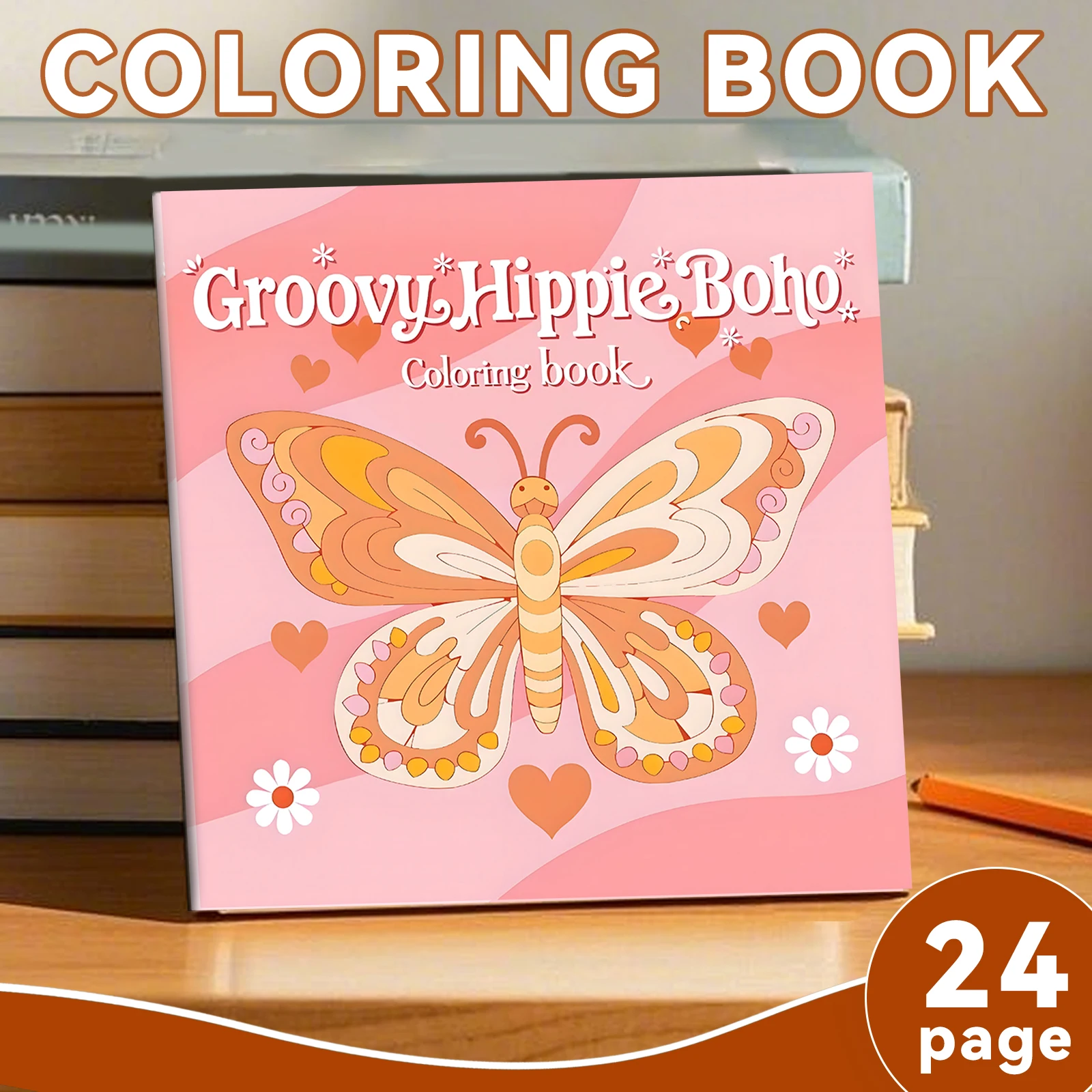 

Книжка-раскраска Groovy Hippie Boho с цветочным дизайном для взрослых и подростков, раскраска для снятия стресса, подходящая для подарка