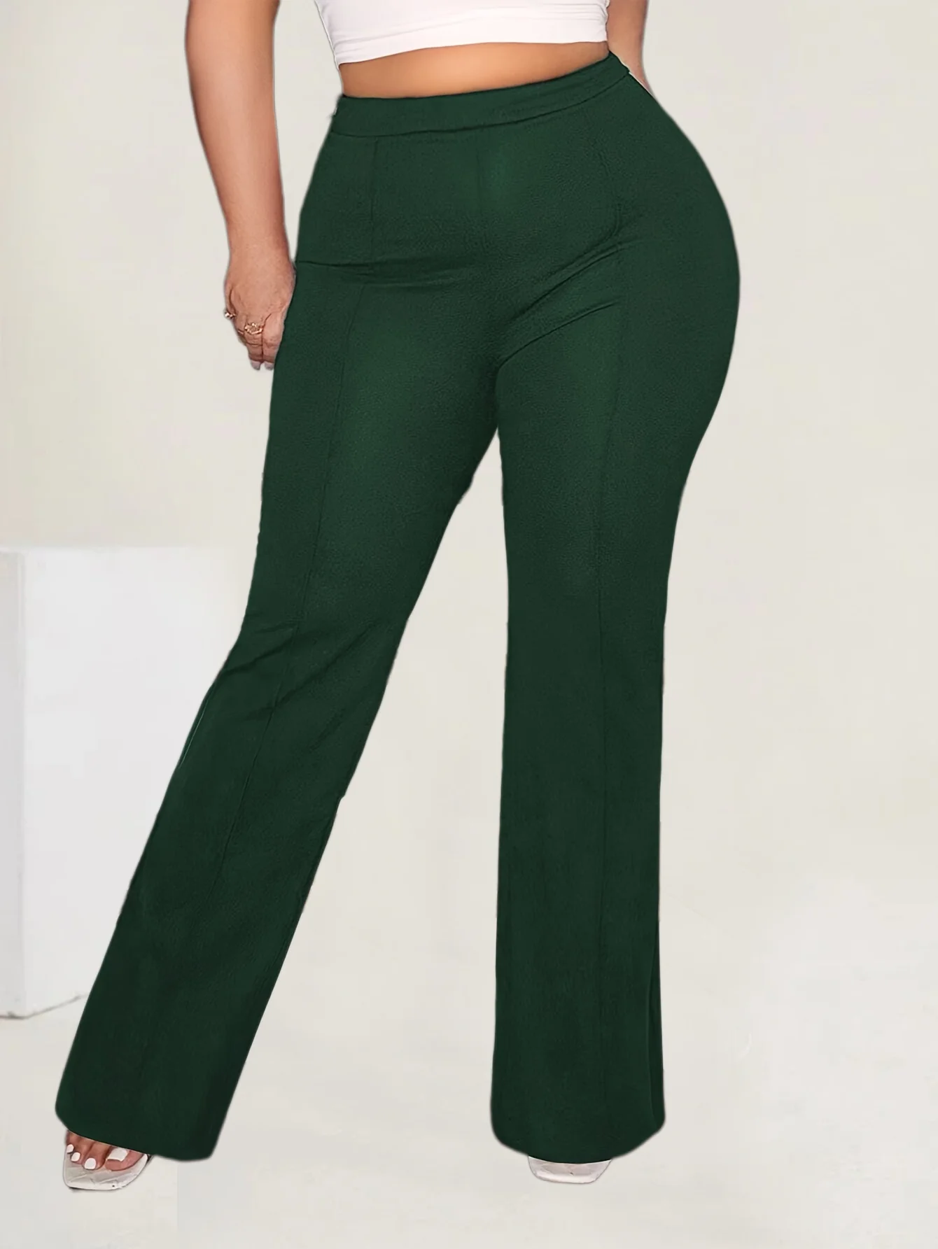 

Plus Size 1XL-5XL Women's High Waist Casual Solid Color Straight Leg Pants Women Fashionable and Elegant Straight Leg Pants