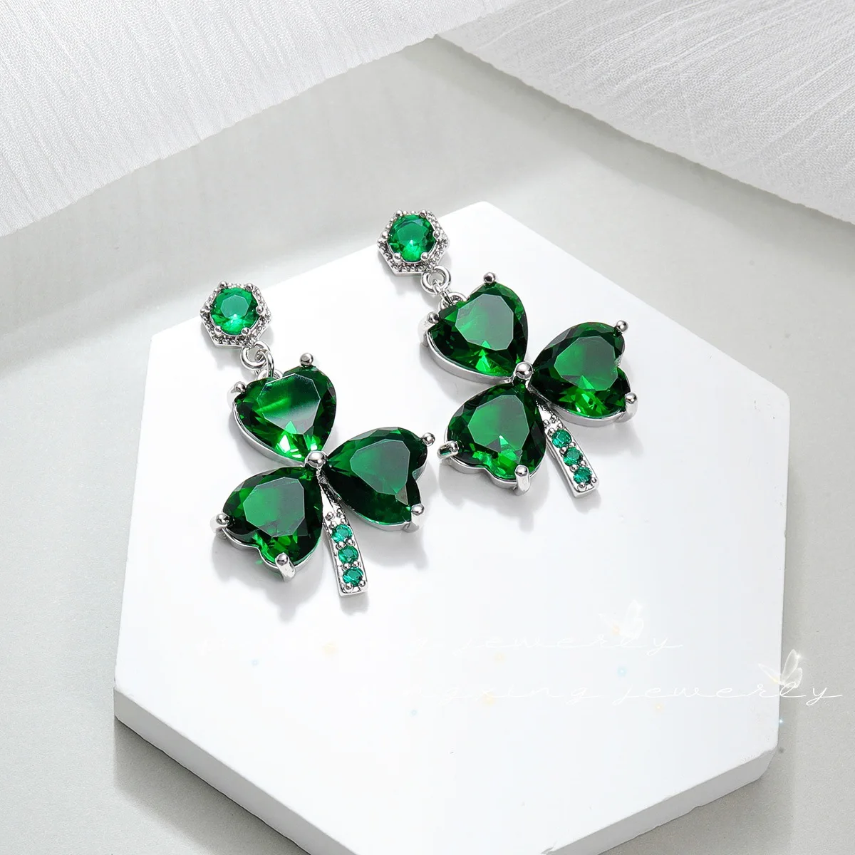 Hypoallergenic St Patricks Day Earrings for Women Rhinestone Green Heart Leaf Earring-EAR200012