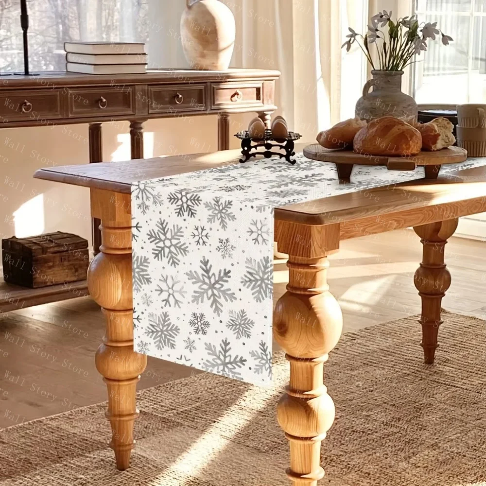 Rustic Christmas Table Runner Textured Background with Pine Garland Design Perfect Farmhouse Holiday Home Decor Table flag